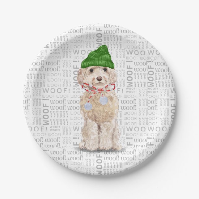 Fleas Navidog Christmas Cockapoo Santa Paper Plate (Front)