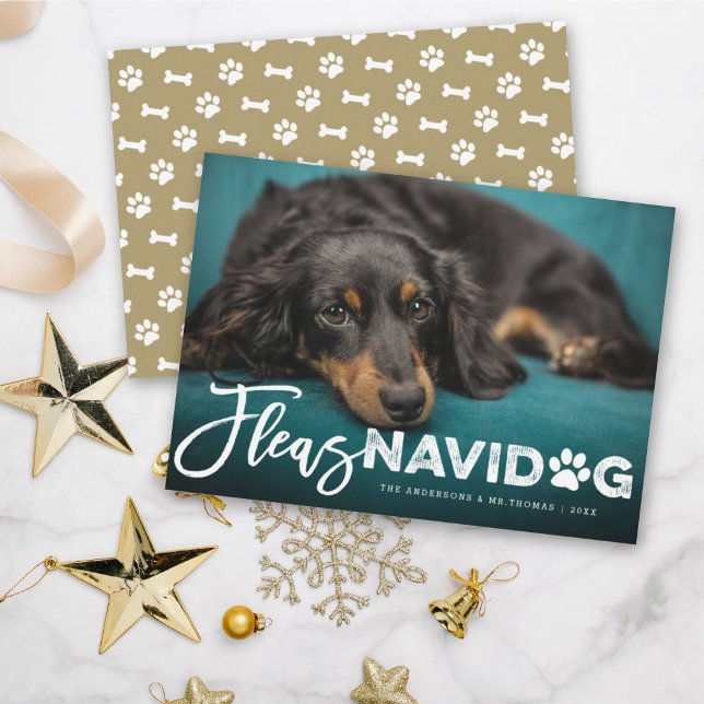 Fleas Navidog Paw Print Dog Lover Photo Funny Pet Holiday Card (Creator Uploaded)
