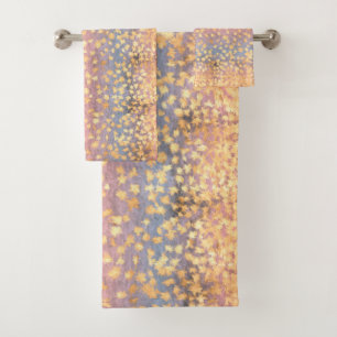 Flecked Gold Leaves against Colourful Sunset Bath Towel Set
