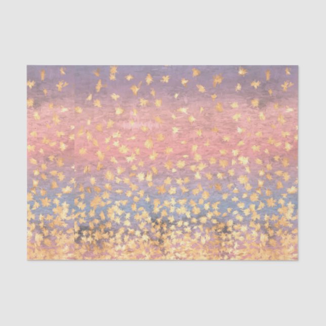 Flecked Gold Leaves against Colourful Sunset Tissue Paper (Front)