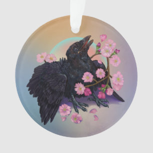 Fledgling Crow with apple blossoms  Ornament