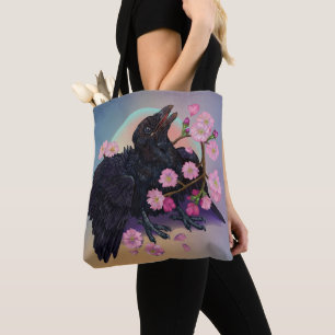 Fledgling Crow with apple blossoms Tote Bag