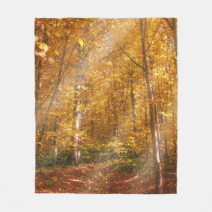 Fleece Blanket Autumn forest Gold Rays