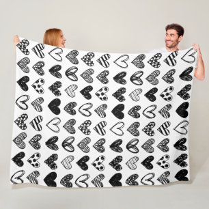 Fleece Blanket - Black and White Hearts