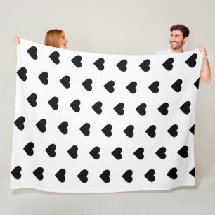 Fleece Blanket-Black hearts on white