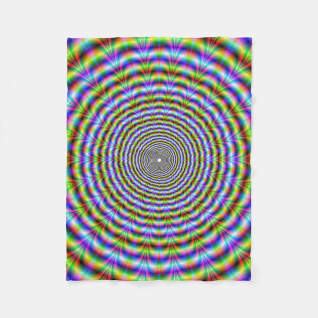 Fleece Blanket   Circular Psychedelic Neon Ripples (Front)