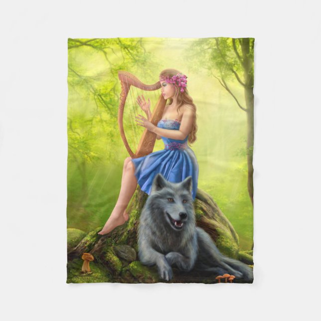 Fleece Blanket, fairy and friend wolf. Blanket (Front)