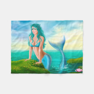 Fleece Blanket, Fantasy beautiful mermaid in sea Blanket
