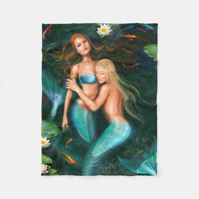 Fleece Blanket, Fantasy beautiful  mermaids Blanket (Front)