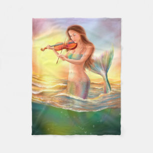 Fleece Blanket, fantasy mermaid plays on violin Blanket