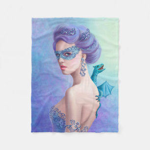 Fleece Blanket, Fantasy queen in mask with dragon