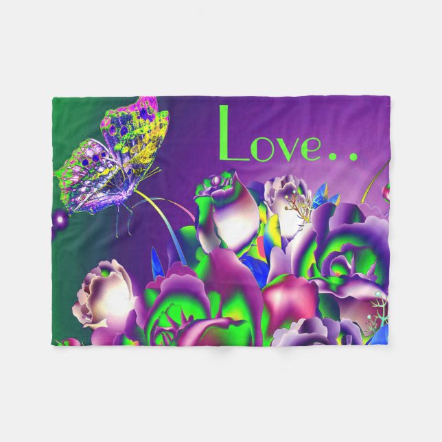 Fleece Blanket/Flowers and Butterfly Blanket (Front (Horizontal))