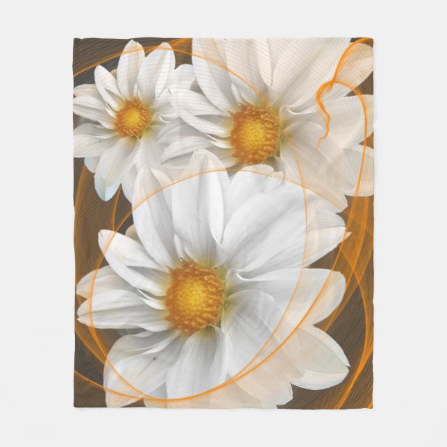 Fleece Blanket Flowers White Black Orange (Front)