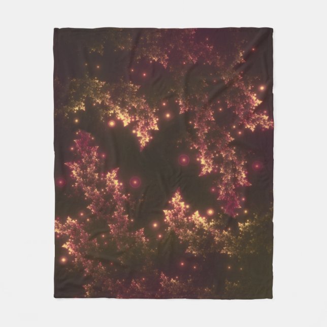 Fleece Blanket Fractal Leaves Red Glow (Front)