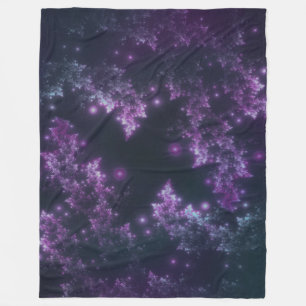 Fleece Blanket Fractal Leaves Violet Glow