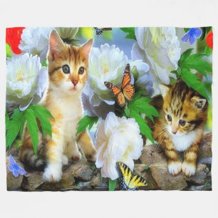 Fleece Blanket/Kittens, Butterflies & Flowers Blanket