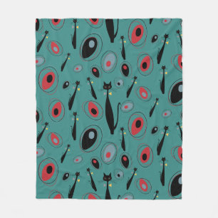 Fleece Blanket MidCentury Modern Atomic Cats