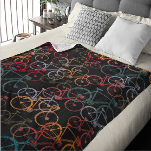 Fleece Blanket of Colorful Bikes allover Black BG