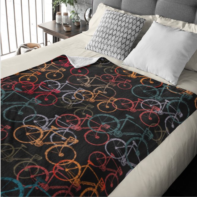 Fleece Blanket of Colourful Bikes allover Black BG (Creator Uploaded)