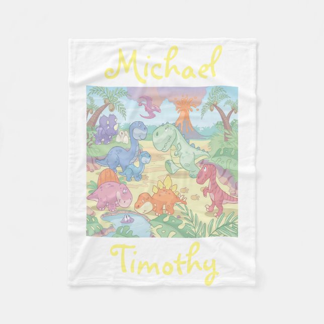 Fleece Blanket/Personalised Cartoon Dinosaurs Blanket (Front)