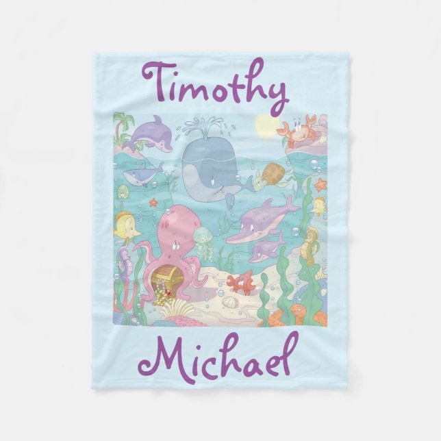 Fleece Blanket/Personalised Sea Life Blanket (Front)