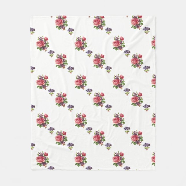Fleece Blanket Pink Roses and Violets Pattern (Front)