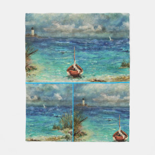 Fleece Blanket Sailboats Stormy Seas ANNSLEE