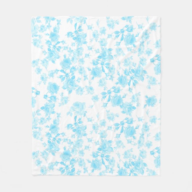 Fleece blanket Saint Colette June Roses capri blue (Front)