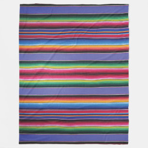 Fleece Blanket Serape Stripe Print Bright Blue