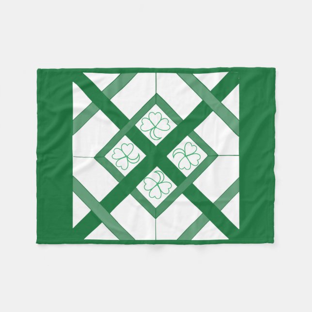 Fleece Blanket - Shamrocks on Squares (Front (Horizontal))