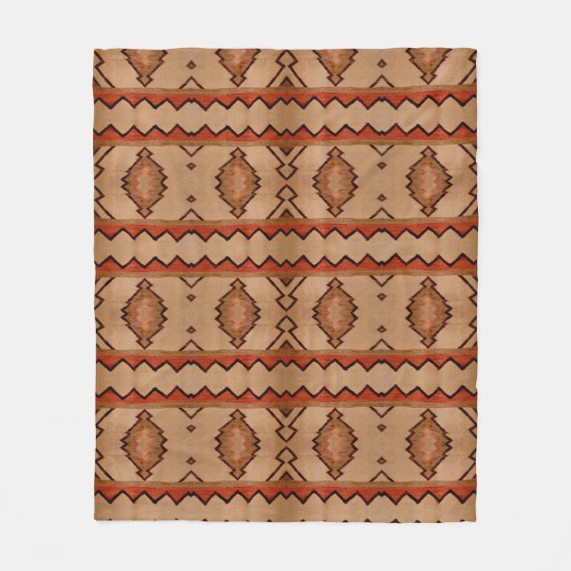 Fleece Blanket Southwest rustic woven rug design (Front)