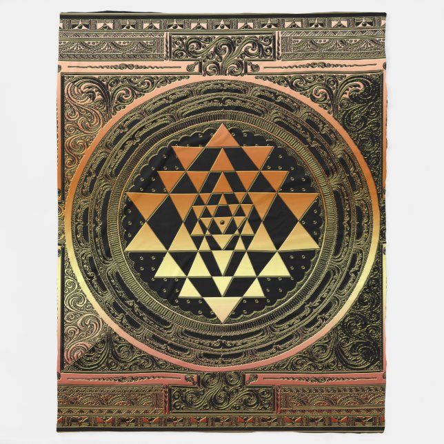 Fleece Blanket SriYantra yoga black gold spirital (Front)