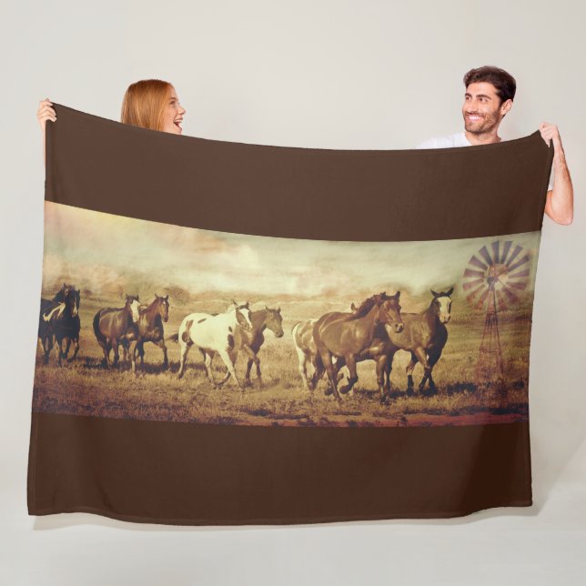 Fleece Blanket Wild Horses and Windmills (In Situ)