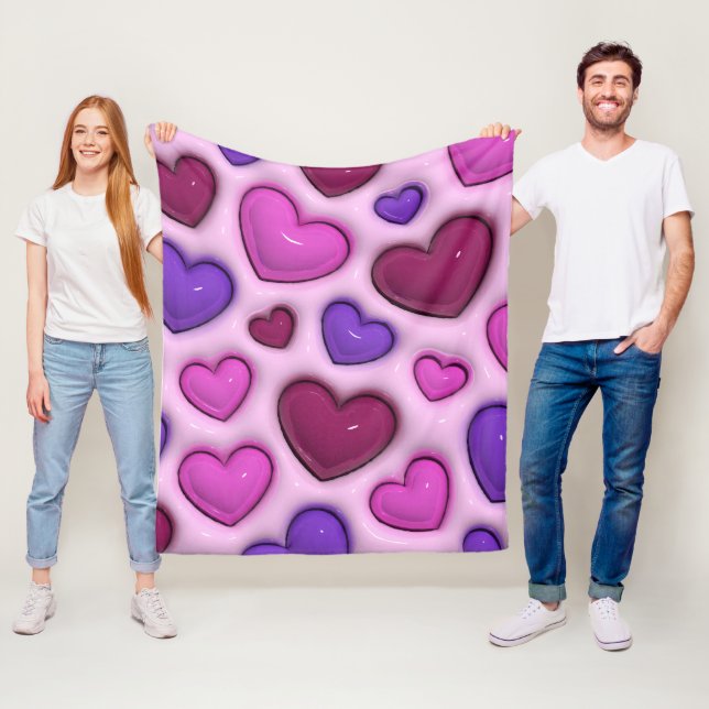 Fleece Blanket With 3D Glossy Hearts (In Situ)