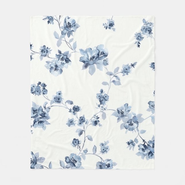 Fleece blanket with blue floral print (Front)