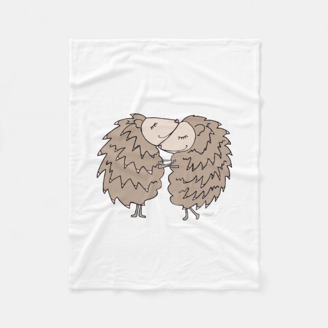 Fleece Blanket with Hedgehogs hugging (Front)