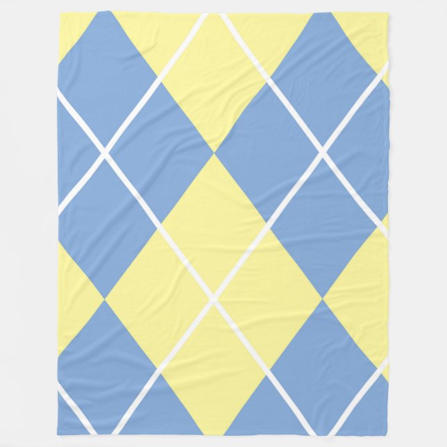 Fleece Blanket/Yellow, Blue and White Diamond Blanket (Front)