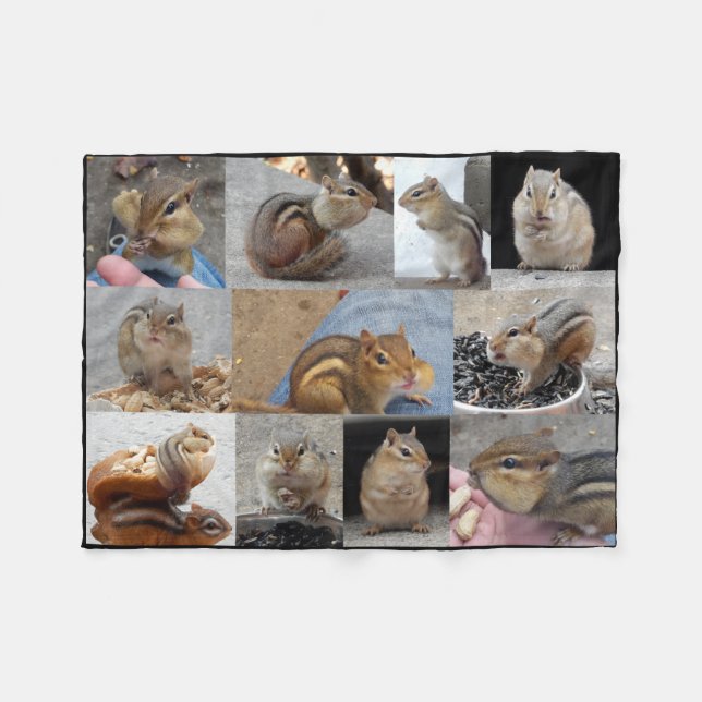 Fleece Chipmunk Blanket with 11 Chipmunks. (Front (Horizontal))