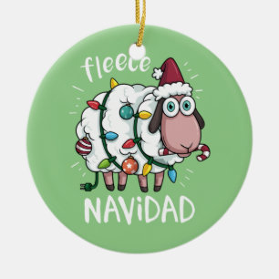 Fleece Feliz Navidad Funny Cute Sheep Christmas Ceramic Tree Decoration