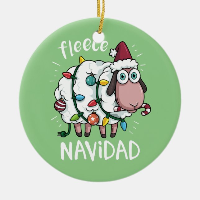 Fleece Feliz Navidad Funny Cute Sheep Christmas Ceramic Tree Decoration (Front)
