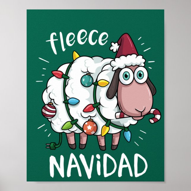 Fleece Feliz Navidad Funny Cute Sheep Christmas Poster (Front)