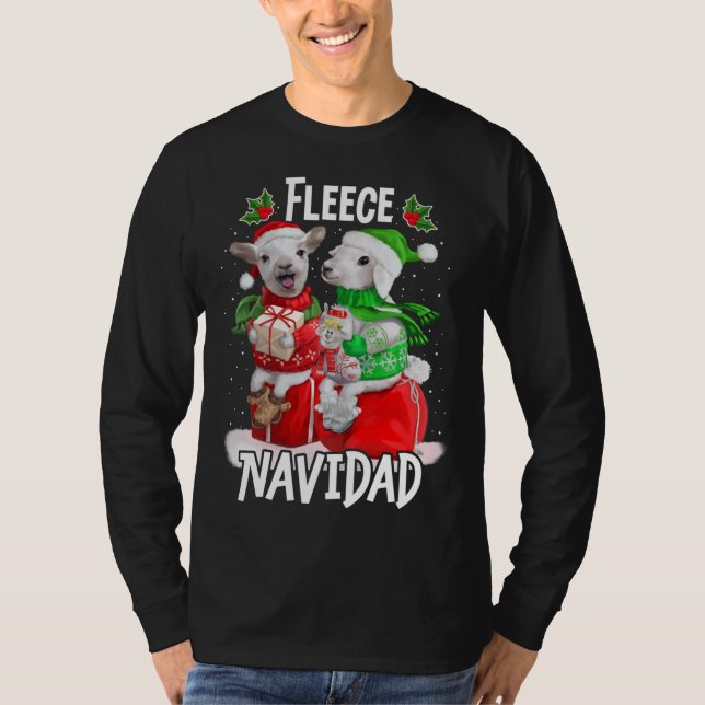 Fleece Feliz Navidad Funny Cute Sheep Christmas T-Shirt (Front)