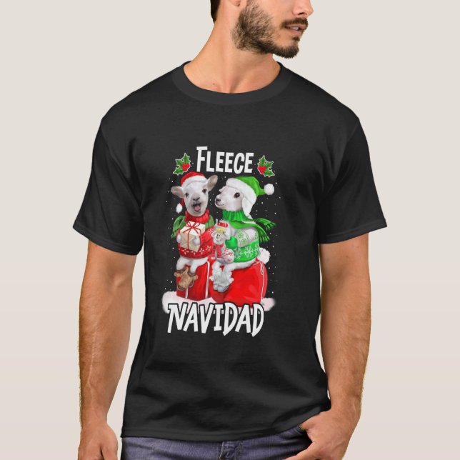 Fleece Feliz Navidad Funny Cute Sheep Christmas T-Shirt (Front)