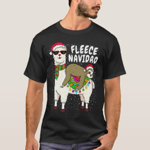 Fleece Feliz Navidad Sloth Riding Llama Christmas  T-Shirt