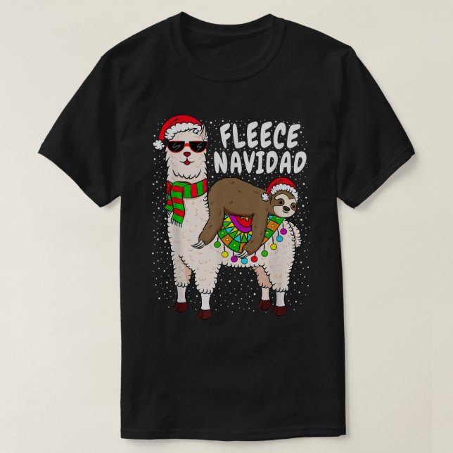 Fleece Feliz Navidad Sloth Riding Llama Christmas  T-Shirt (Design Front)