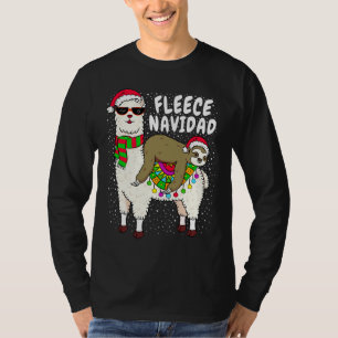 Fleece Feliz Navidad Sloth Riding Llama Christmas T-Shirt