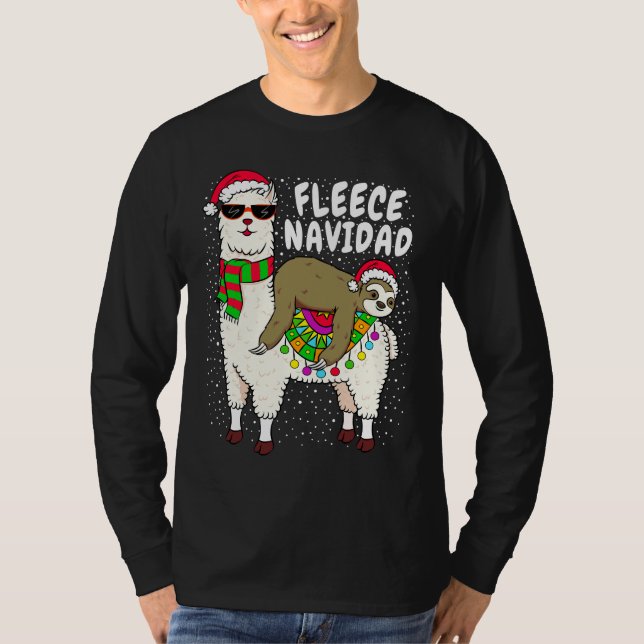Fleece Feliz Navidad Sloth Riding Llama Christmas  T-Shirt (Front)