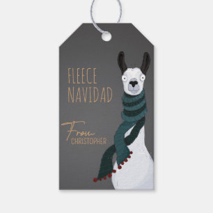 Fleece Navidad Chic Funny Festive Llama Grey Gift Tags