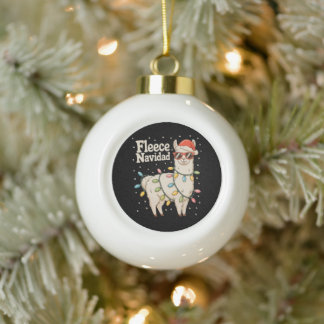 Fleece Navidad Christmas Llama Xmas Lights Ceramic Ball Christmas Ornament
