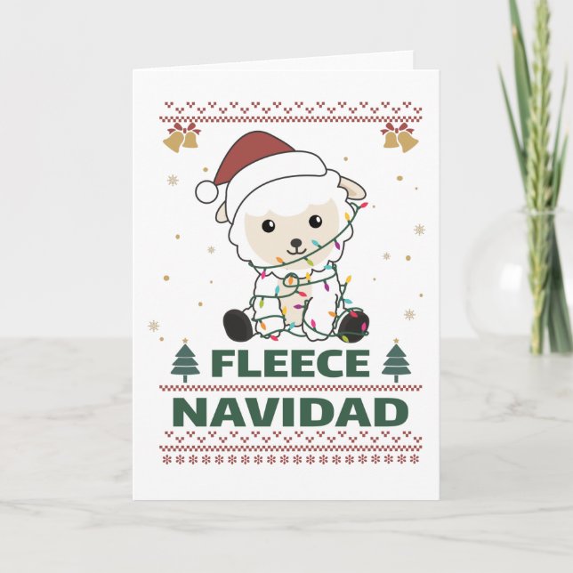 Fleece Navidad - Cute Christmas Sheep Funny Pun Card (Front)